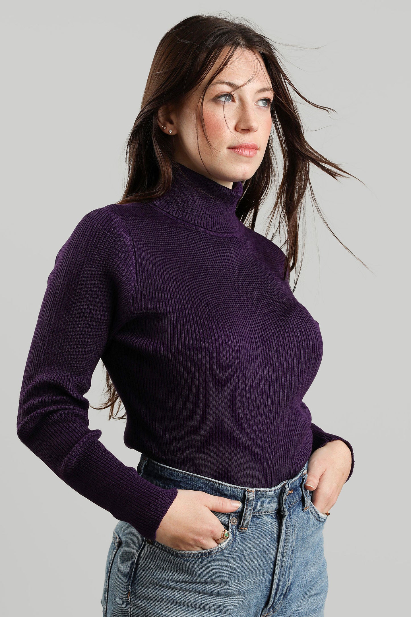 Women's Turtleneck Sweater - Eggplant