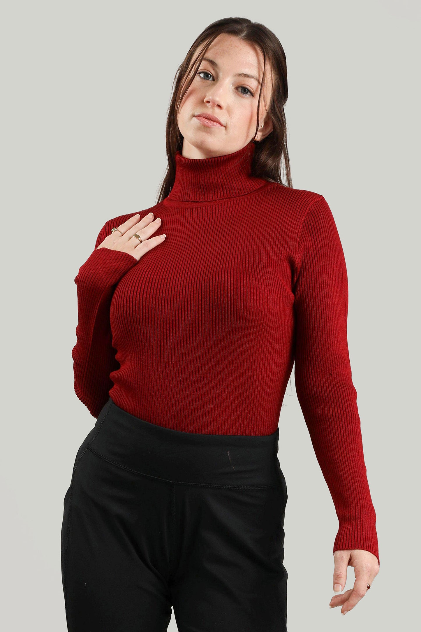 Women's Turtleneck Sweater - Burgundy